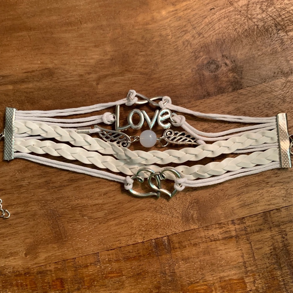 2/$10 White Leather Multilayer Bracelet NEW